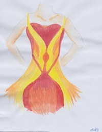 Skizze eines Kleides "Feuer"